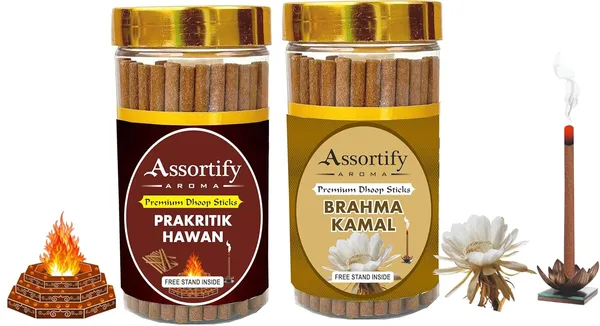 Combo_Of_Prakritik_Hawan_+_Brama_Kamal_Dhoop_Sticks_Boxbambolesspack_Of_Two_2X100Gm_Jar_Packagingless_Smoke