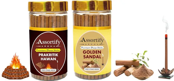 Prakritik_Hawan_+_Golden_Sandal_Dhoop_Sticks_Boxbambolesspack_Of_Two_2X100Gm_Jar_Packagingless_Smoke