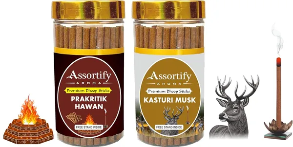 Prakritik_Hawan_+_Kasturi_Musk_Dhoop_Sticks_Boxbambolesspack_Of_Two_2X100Gm_Jar_Packagingless_Smoke