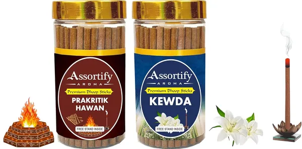 Prakritik_Hawan_+Kevda_Dhoop_Sticks_Boxbambolesspack_Of_Two_2X100Gm_Jar_Packagingless_Smoke