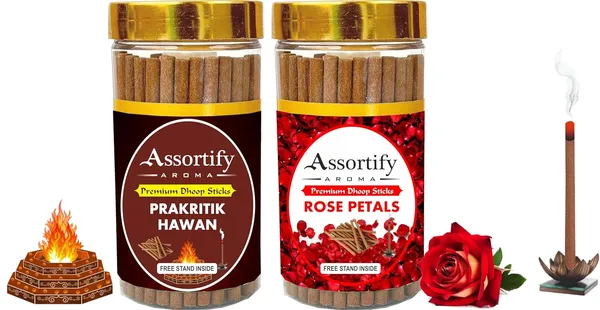 Prakritik_Hawan_+_Rose_Petals_Dhoop_Sticks_Boxbambolesspack_Of_Two_2X100Gm_Jar_Packagingless_Smoke