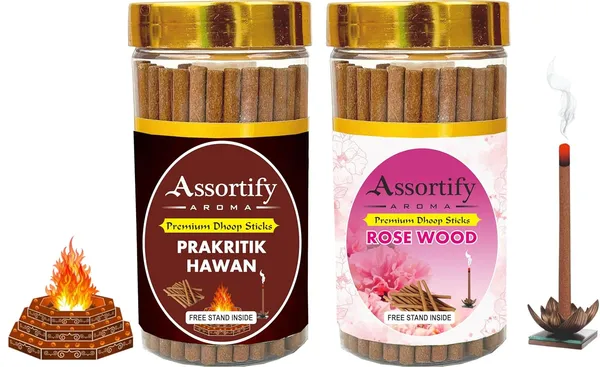 Combo_Of_Prakritik_Hawan+Rose_Wood_Dhoop_Sticks_Boxbambolesspack_Of_Two_2X100Gm_Jar_Packagingless_Smoke