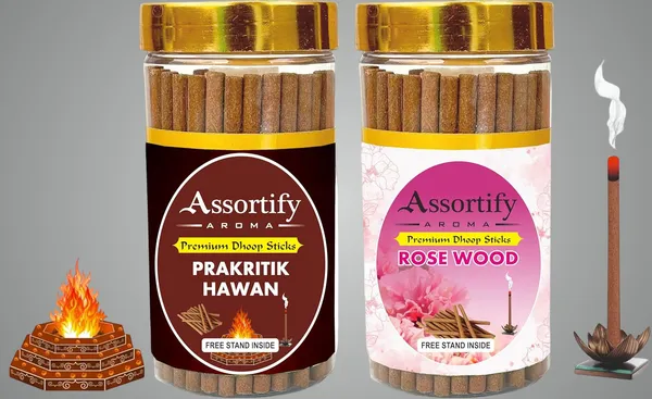 Combo_Of_Prakritik_Hawan+Rose_Wood_Dhoop_Sticks_Boxbambolesspack_Of_Two_2X100Gm_Jar_Packagingless_Smoke