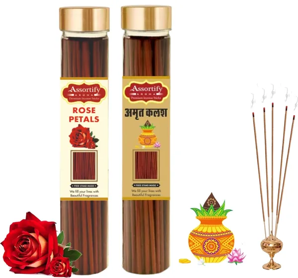 Rose_Petals_+_Amrat_Kalash_Incense_Stick_Jar_Pack_Of_Two_2X100Gm_Jar_Packagingless_Smoke