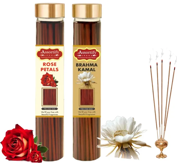 Rose_Petals_+_Brama_Kamal_Incense_Stick_Jar_Pack_Of_Two_2X100Gm_Jar_Packagingless_Smoke