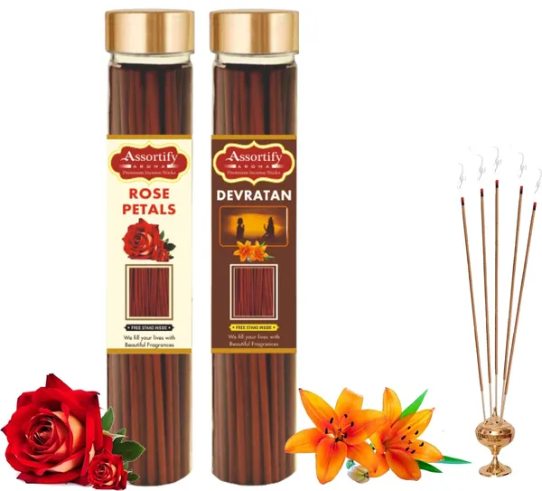 Rose_Petals_+_Devratna_Incense_Stick_Jar_Pack_Of_Two_2X100Gm_Jar_Packagingless_Smoke