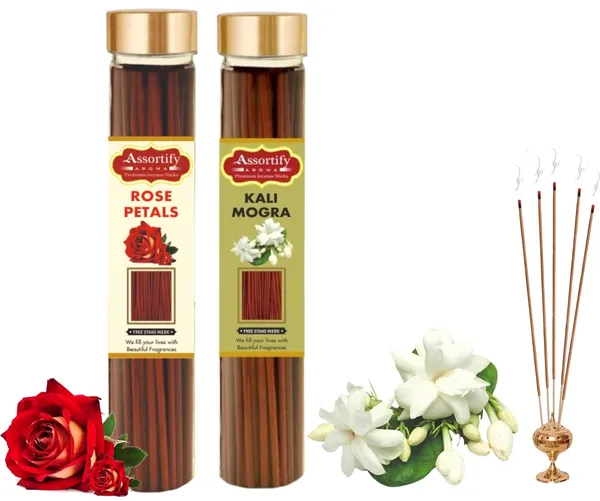 Rose_Petals_+_Kali_Mogra_Incense_Stick_Jar_Pack_Of_Two_2X100Gm_Jar_Packagingless_Smoke