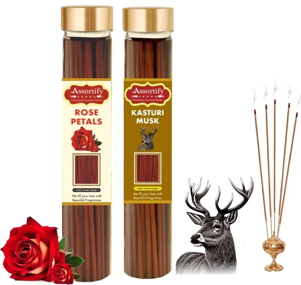 Rose_Petals_+Kasturi_Musk_Incense_Stick_Jar_Pack_Of_Two_2X100Gm_Jar_Packagingless_Smoke