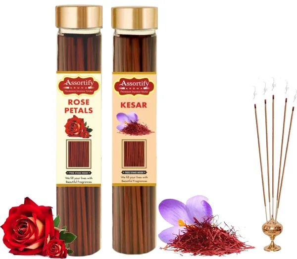 Rose_Petals_+_Kesar_Incense_Stick_Jar_Pack_Of_Two_2X100Gm_Jar_Packagingless_Smoke