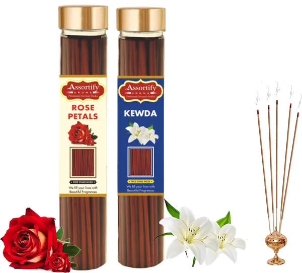 Rose_Petals_+Kevda_Incense_Stick_Jar_Pack_Of_Two_2X100Gm_Jar_Packagingless_Smoke