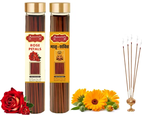 Rose_Petals_+_Maatra_Shakti_Incense_Stick_Jar_Pack_Of_Two_2X100Gm_Jar_Packagingless_Smoke