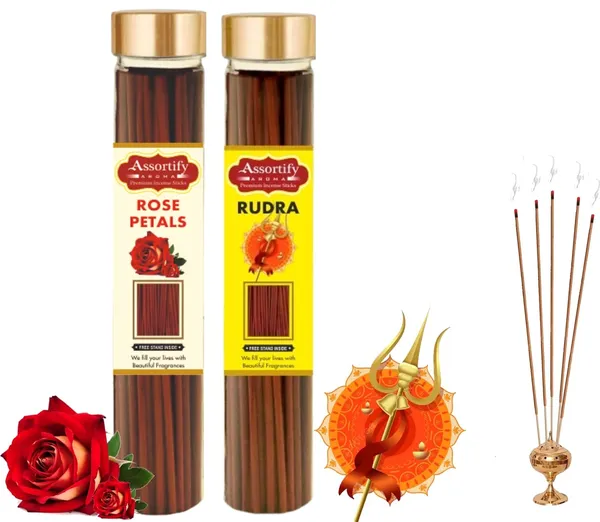 Rose_Petals_+Rudra_Incense_Stick_Jar_Pack_Of_Two_2X100Gm_Jar_Packagingless_Smoke