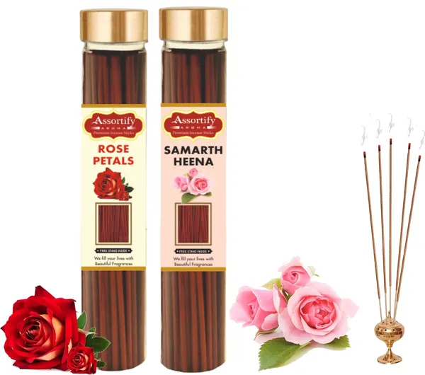 Rose_Petals_+Samarth_Heena_Incense_Stick_Jar_Pack_Of_Two_2X100Gm_Jar_Packagingless_Smoke