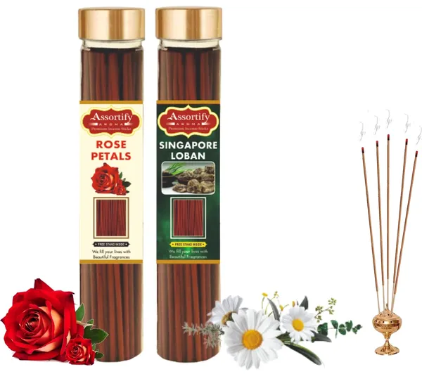 Rose_Petals_+Singapore_Lobans_Incense_Stick_Jar_Pack_Of_Two_2X100Gm_Jar_Packagingless_Smoke