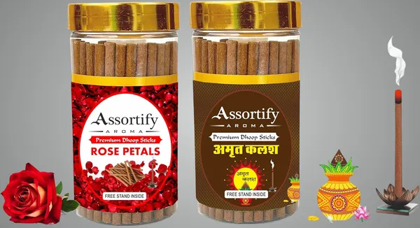 Rose_Petals_+_Amrat_Kalash_Dhoop_Sticks_Boxbambolesspack_Of_Two_2X100Gm_Jar_Packagingless_Smoke