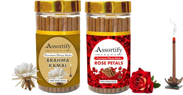 Rose_Petals_+_Brama_Kamal_Hawan_Dhoop_Sticks_Boxbambolesspack_Of_Two_2X100Gm_Jar_Packagingless_Smoke