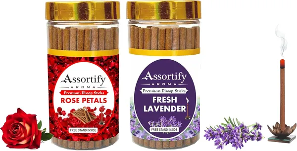 Combo_Of_Rose_Petals_+_Fresh_Lavender_Dhoop_Sticks_Boxbambolesspack_Of_Two_2X100Gm_Jar_Packagingless_Smoke