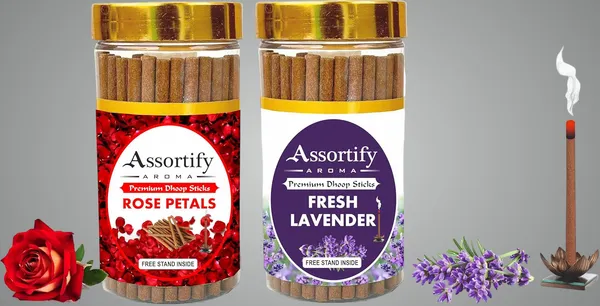 Combo_Of_Rose_Petals_+_Fresh_Lavender_Dhoop_Sticks_Boxbambolesspack_Of_Two_2X100Gm_Jar_Packagingless_Smoke