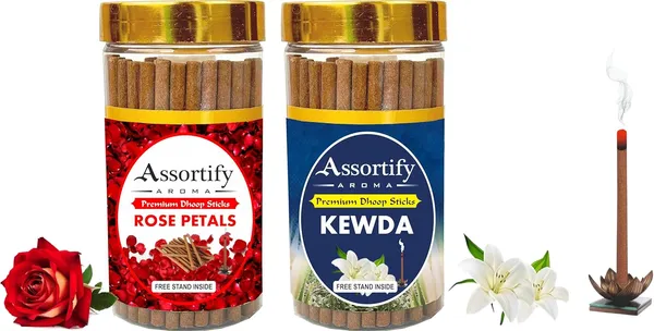 Rose_Petals_+Kevda_Dhoop_Sticks_Boxbambolesspack_Of_Two_2X100Gm_Jar_Packagingless_Smoke