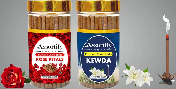 Rose_Petals_+Kevda_Dhoop_Sticks_Boxbambolesspack_Of_Two_2X100Gm_Jar_Packagingless_Smoke