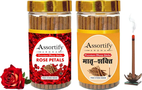Combo_Of_Rose_Petals_+_Maatra_Shakti_Dhoop_Sticks_Boxbambolesspack_Of_Two_2X100Gm_Jar_Packagingless_Smoke