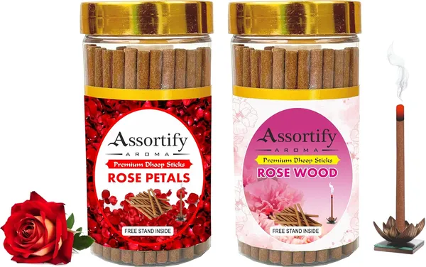 Rose_Petals_+Rose_Wood_Dhoop_Sticks_Boxbambolesspack_Of_Two_2X100Gm_Jar_Packagingless_Smoke