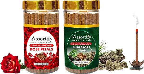 Pack_Of_2_Rose_Petals_+Singapore_Lobans_Hawan_Dhoop_Sticks_Box_bamboo_less_|_2X100Gm_|_Jar_Packaging_less_Smoke