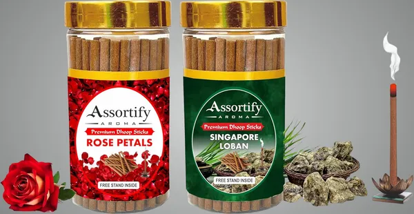Pack_Of_2_Rose_Petals_+Singapore_Lobans_Hawan_Dhoop_Sticks_Box_bamboo_less_|_2X100Gm_|_Jar_Packaging_less_Smoke