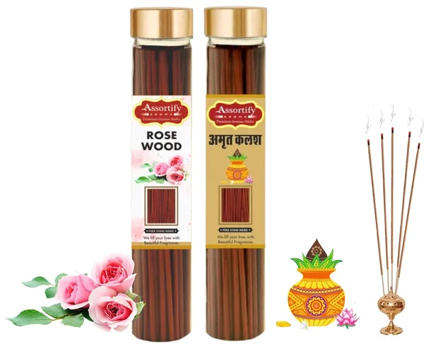 Rose_Wood_+_Amrat_Kalash_Incense_Stick_Jar_Pack_Of_Two_2X100Gm_Jar_Packagingless_Smoke