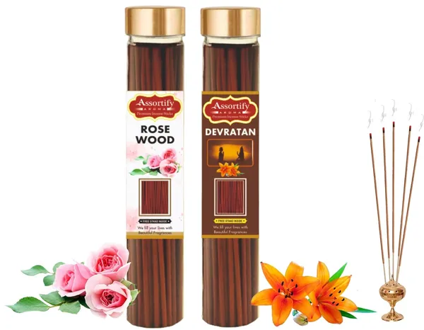 Rose_Wood_+_Devratna_Incense_Stick_Jar_Pack_Of_Two_2X100Gm_Jar_Packagingless_Smoke