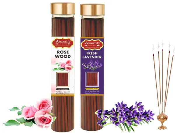 Rose_Wood_+_Fresh_Lavender_Incense_Stick_Jar_Pack_Of_Two_2X100Gm_Jar_Packagingless_Smoke