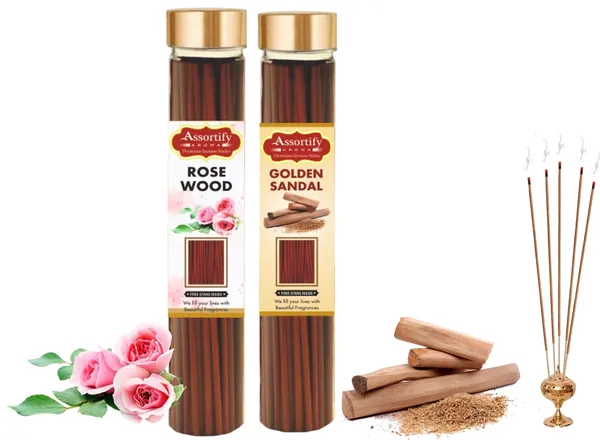 Rose_Wood_+_Golden_Sandal_Incense_Stick_Jar_Pack_Of_Two_2X100Gm_Jar_Packagingless_Smoke