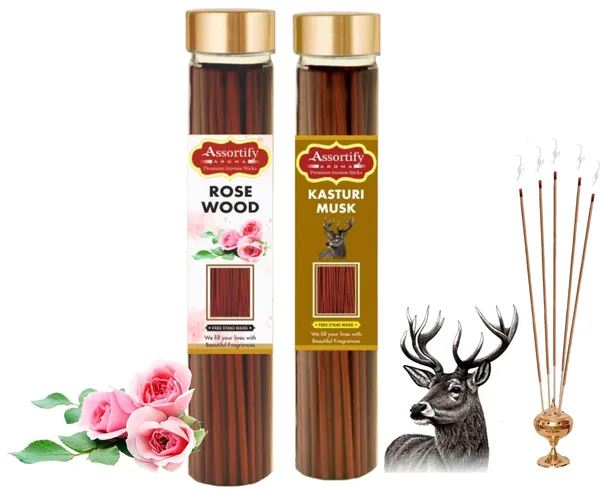 Rose_Wood_+Kasturi_Musk_Incense_Stick_Jar_Pack_Of_Two_2X100Gm_Jar_Packagingless_Smoke