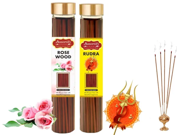 Rose_Wood_+Rudra_Incense_Stick_Jar_Pack_Of_Two_2X100Gm_Jar_Packagingless_Smoke