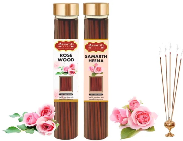 Rose_Wood_+Samarth_Heena_Incense_Stick_Jar_Pack_Of_Two_2X100Gm_Jar_Packagingless_Smoke