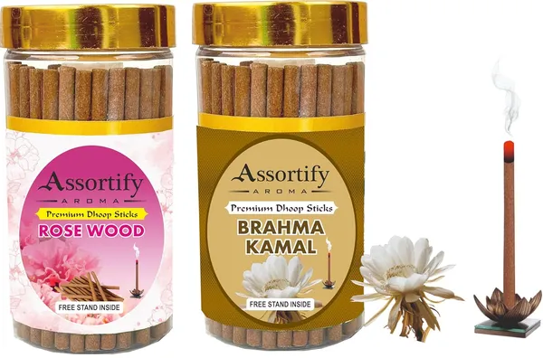 Rose_Wood+_Brama_Kamal_Dhoop_Sticks_Boxbambolesspack_Of_Two_2X100Gm_Jar_Packagingless_Smoke