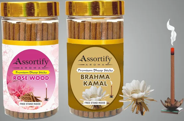 Rose_Wood+_Brama_Kamal_Dhoop_Sticks_Boxbambolesspack_Of_Two_2X100Gm_Jar_Packagingless_Smoke