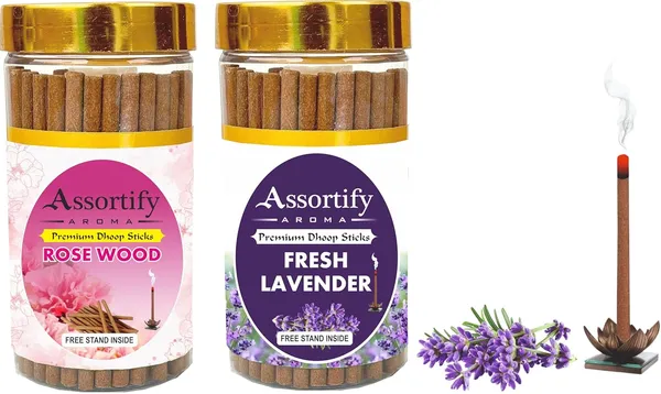 Rose_Wood_+_Fresh_Lavender_N_Dhoop_Sticks_Boxbambolesspack_Of_Two_2X100Gm_Jar_Packagingless_Smoke