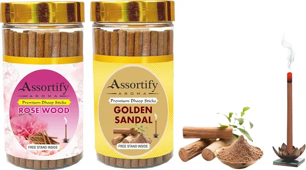 Rose_Wood_+_Golden_Sandal_Dhoop_Sticks_Boxbambolesspack_Of_Two_2X100Gm_Jar_Packagingless_Smoke