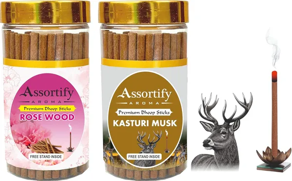 Rose_Wood_+Kasturi_Musk_Dhoop_Sticks_Boxbambolesspack_Of_Two_2X100Gm_Jar_Packagingless_Smoke