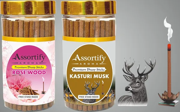Rose_Wood_+Kasturi_Musk_Dhoop_Sticks_Boxbambolesspack_Of_Two_2X100Gm_Jar_Packagingless_Smoke