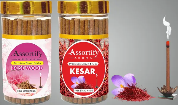 Rose_Wood_+_Kesar_Dhoop_Sticks_Boxbambolesspack_Of_Two_2X100Gm_Jar_Packagingless_Smoke