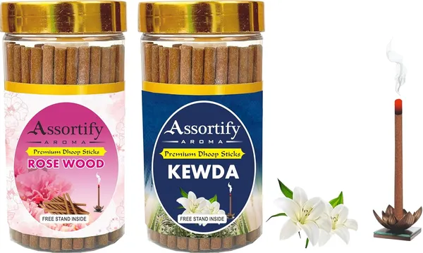 Rose_Wood_+Kevda_Dhoop_Sticks_Boxbambolesspack_Of_Two_2X100Gm_Jar_Packagingless_Smoke