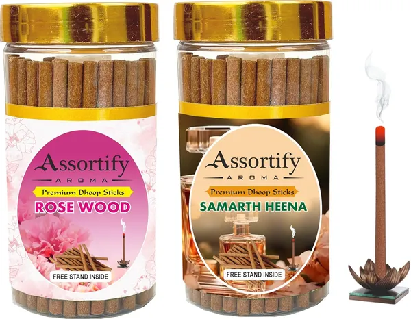 Combo_Of_Rose_Wood_+Samarth_Heena_Dhoop_Sticks_Boxbambolesspack_Of_Two_2X100Gm_Jar_Packagingless_Smoke