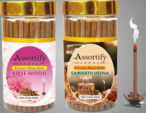 Combo_Of_Rose_Wood_+Samarth_Heena_Dhoop_Sticks_Boxbambolesspack_Of_Two_2X100Gm_Jar_Packagingless_Smoke