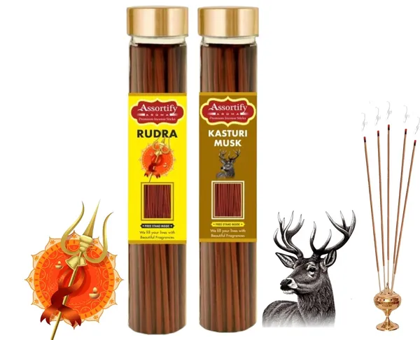 Rudra_+Kasturi_Musk_Incense_Stick_Jar_Pack_Of_Two_2X100Gm_Jar_Packagingless_Smoke