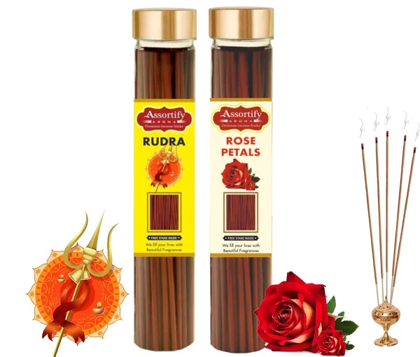 Rudra_+_Rose_Petals_Incense_Stick_Jar_Pack_Of_Two_2X100Gm_Jar_Packagingless_Smoke