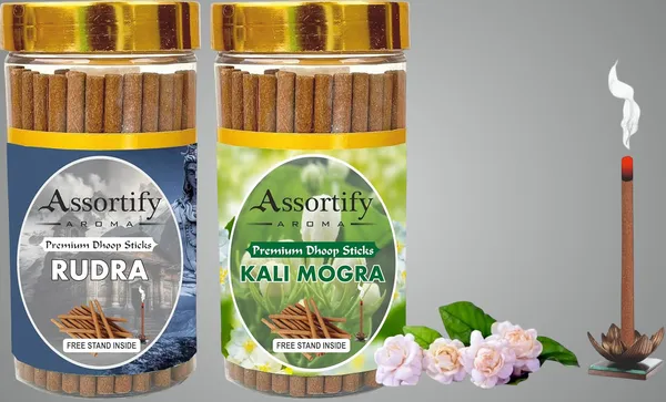 Rudra_+_Kali_Mogra_Dhoop_Sticks_Boxbambolesspack_Of_Two_2X100Gm_Jar_Packagingless_Smoke