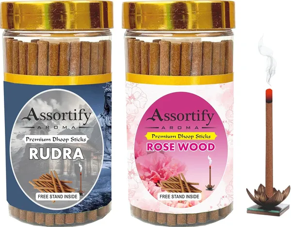 Rudra_+Rose_Wood_Dhoop_Sticks_Boxbambolesspack_Of_Two_2X100Gm_Jar_Packagingless_Smoke