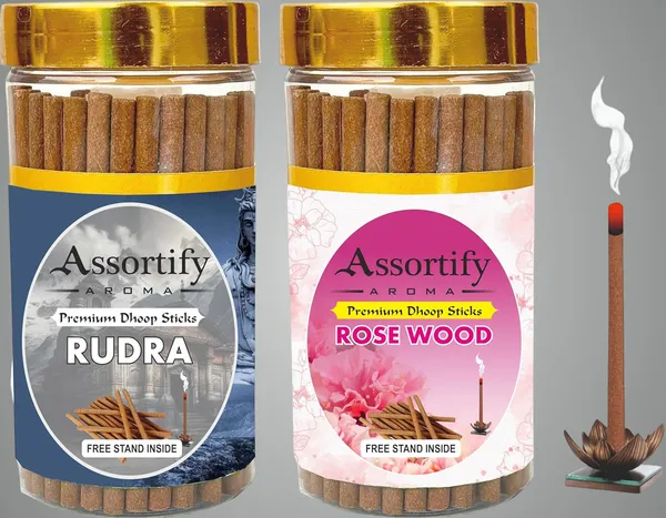 Rudra_+Rose_Wood_Dhoop_Sticks_Boxbambolesspack_Of_Two_2X100Gm_Jar_Packagingless_Smoke
